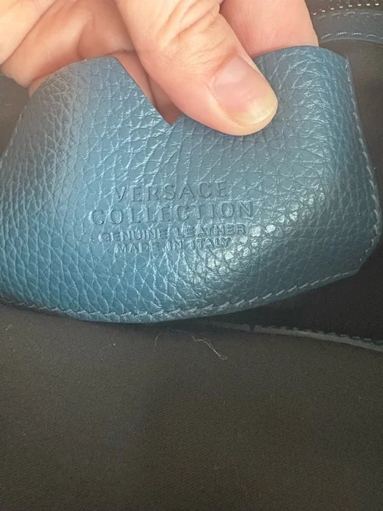 Versace Teal Pebbled Leather Handbag Accent - Picture 6 of 9